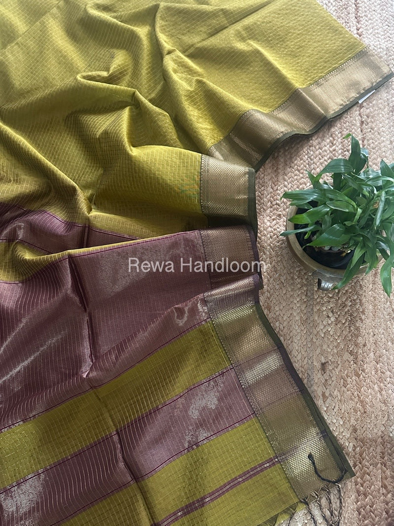 Maheshwari Mehendi Green Zari Checks Saree ZCHX353