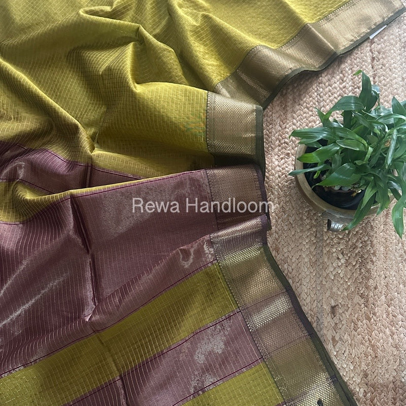 Maheshwari Mehendi Green Zari Checks Saree ZCHX353