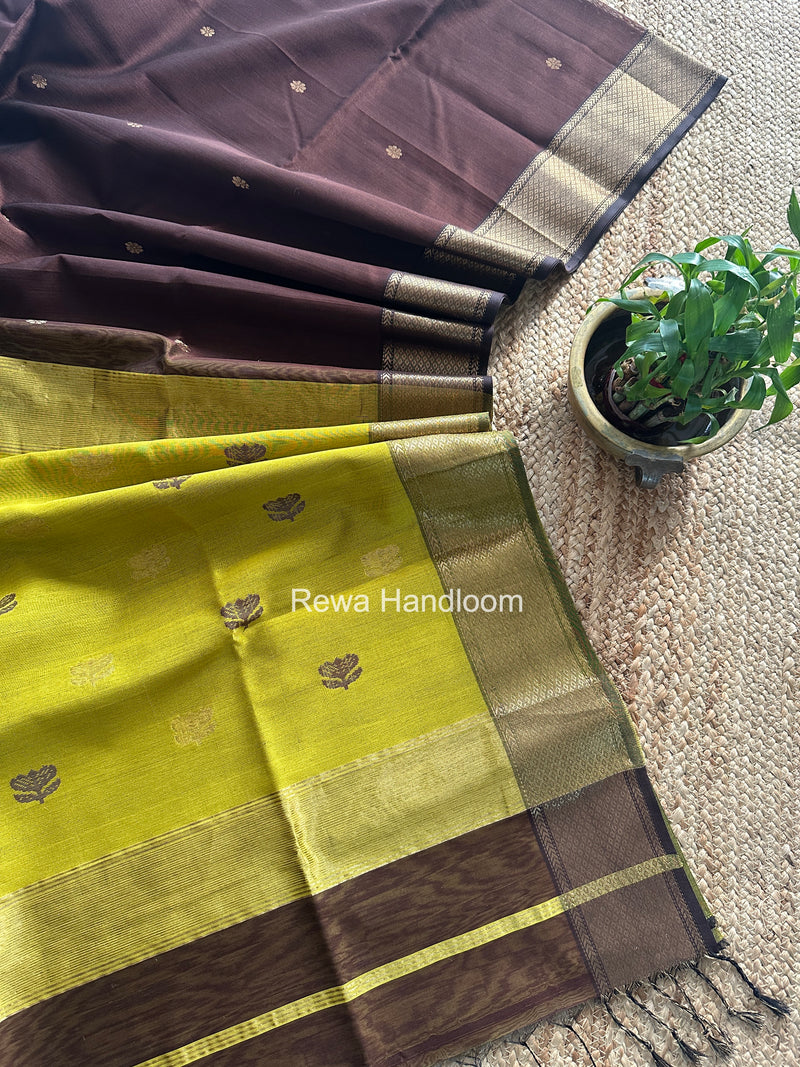 Maheshwari Brown Flower Butti Saree JBS095