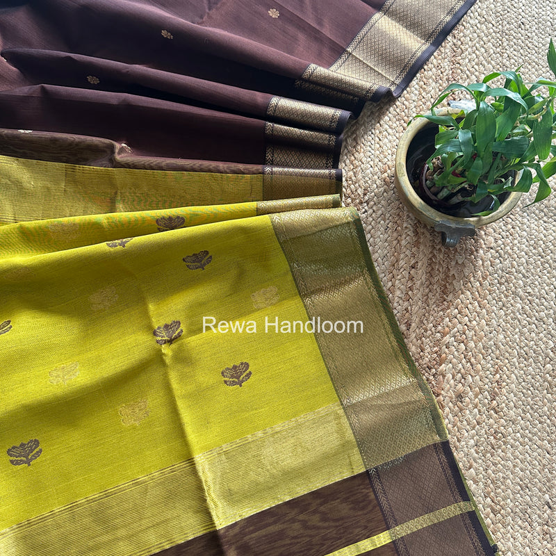 Maheshwari Brown Flower Butti Saree JBS095