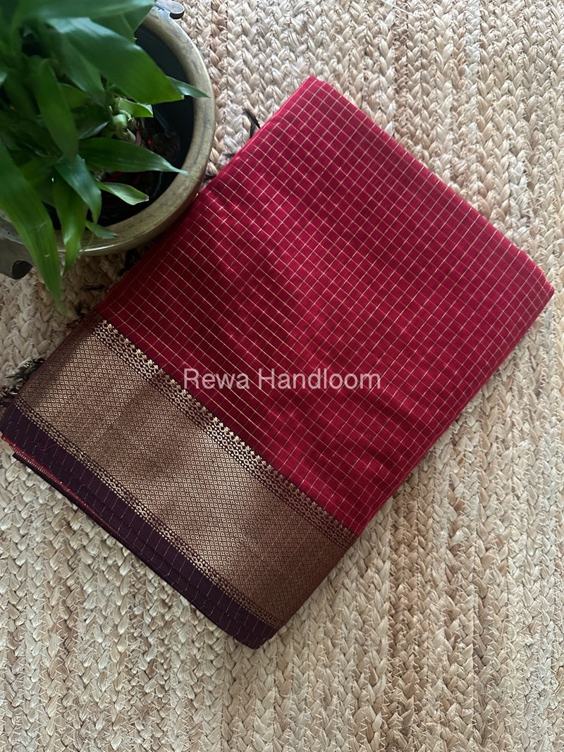 Maheshwari Maroon Zari Checks Saree ZCHX354
