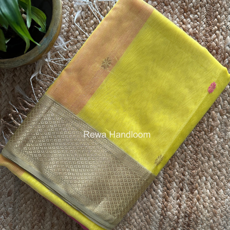 Maheshwari Yellow Flower Butti Saree JBS096