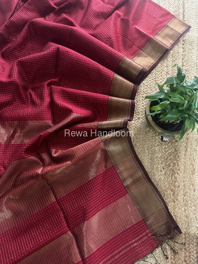Maheshwari Maroon Zari Checks Saree ZCHX354