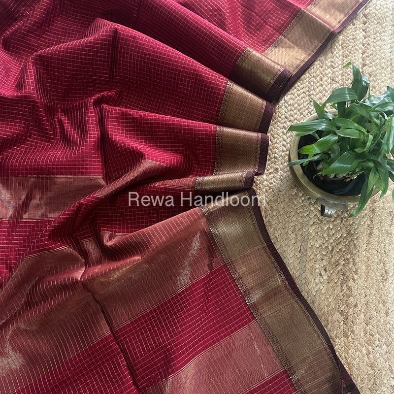 Maheshwari Maroon Zari Checks Saree ZCHX354