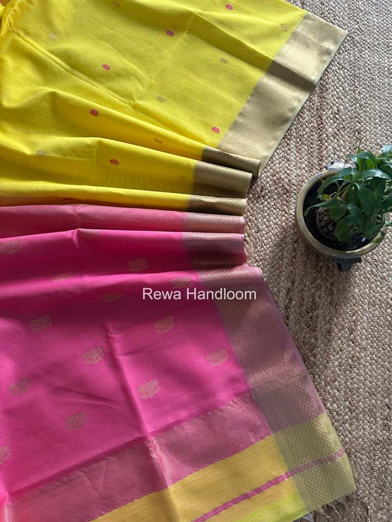 Maheshwari Yellow Flower Butti Saree JBS096