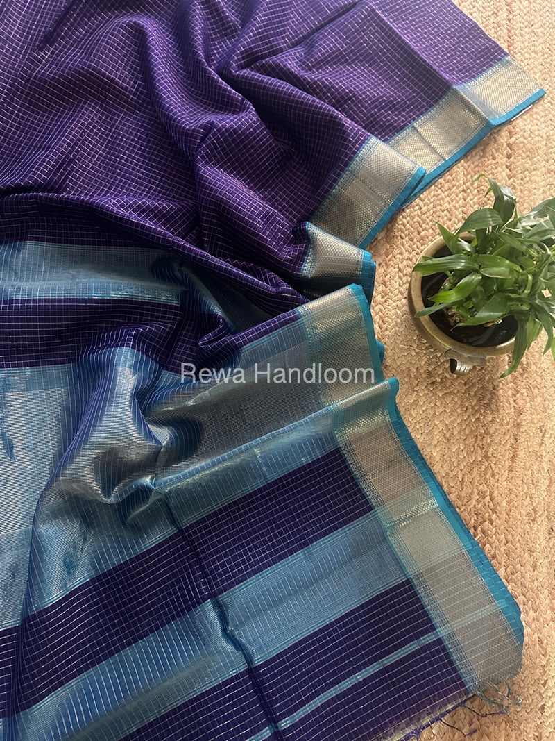 Maheshwari Purple Zari Checks Saree ZCHX355