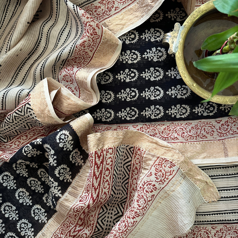 Maheshwari Black- White Bagh Print Suit