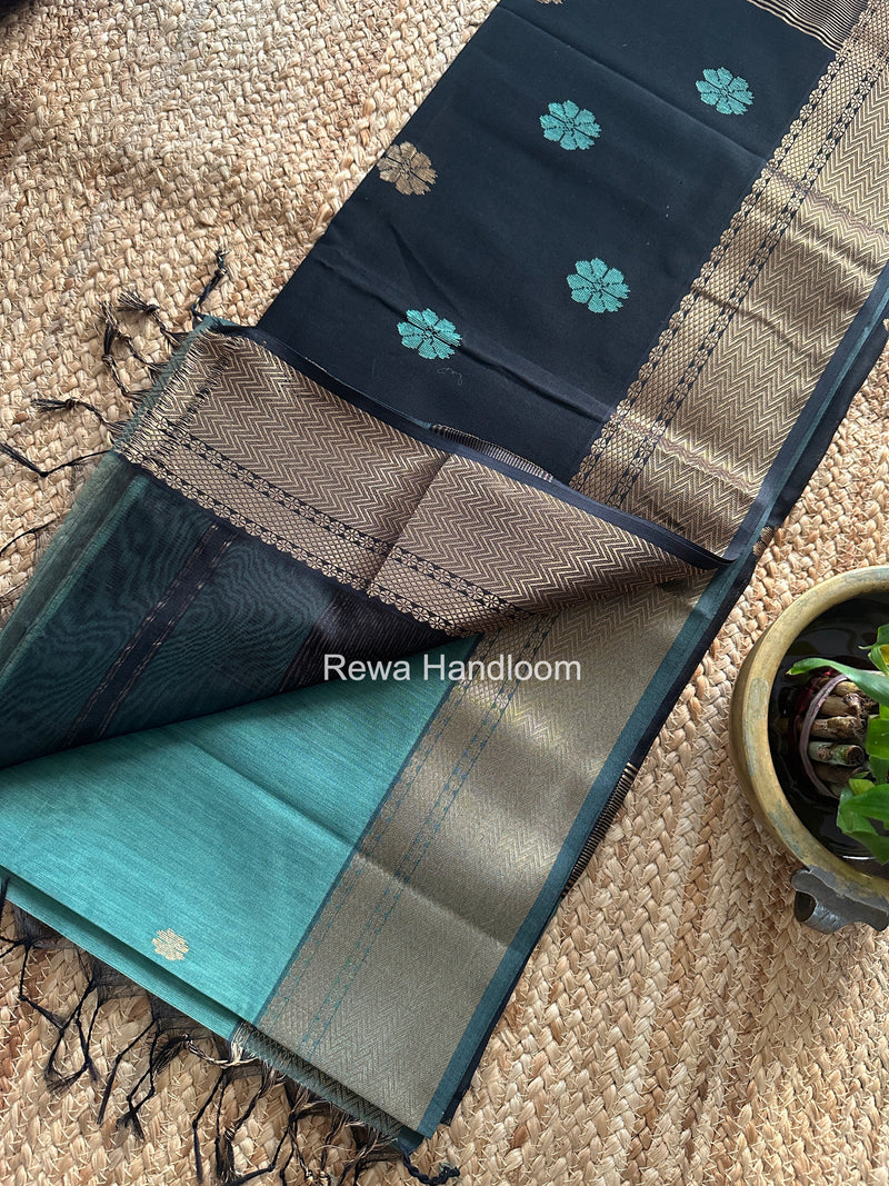 Maheshwari Tile Green Flower Butti Saree JBS097