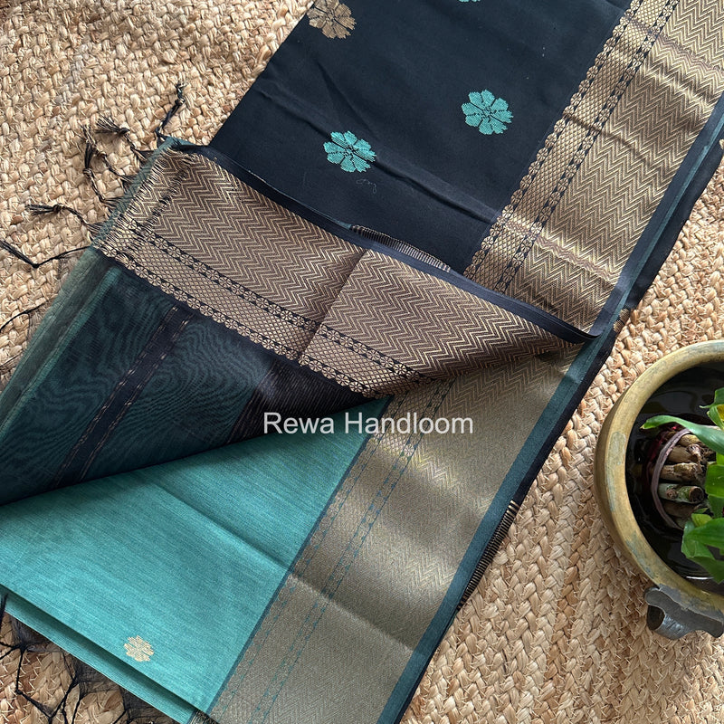 Maheshwari Tile Green Flower Butti Saree JBS097