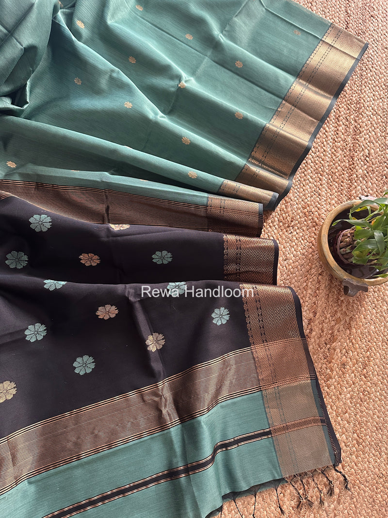 Maheshwari Tile Green Flower Butti Saree JBS097