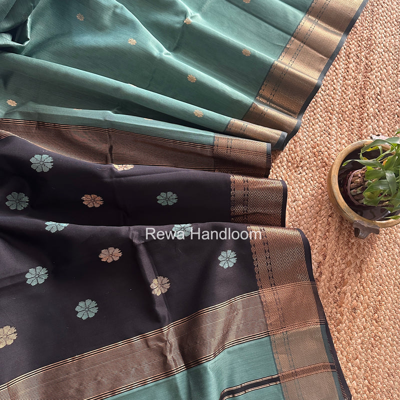 Maheshwari Tile Green Flower Butti Saree JBS097