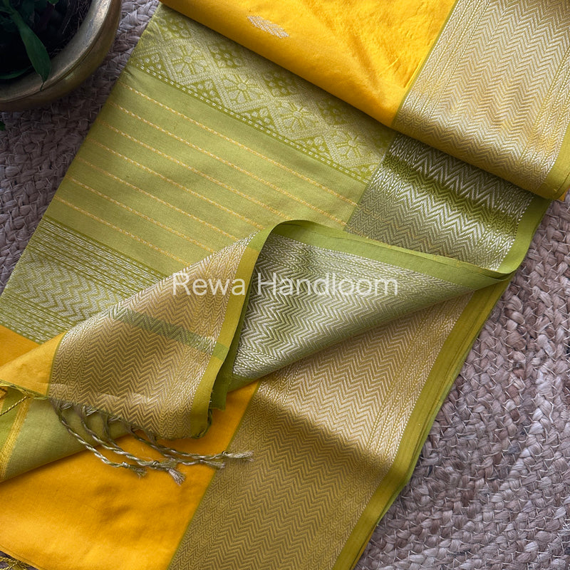 Maheshwari Yellow Pure Silk Saree PS26