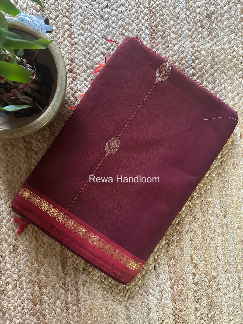 Maheshwari Wine Shaded Gajalakshmi Diya Butta Saree GKDB05