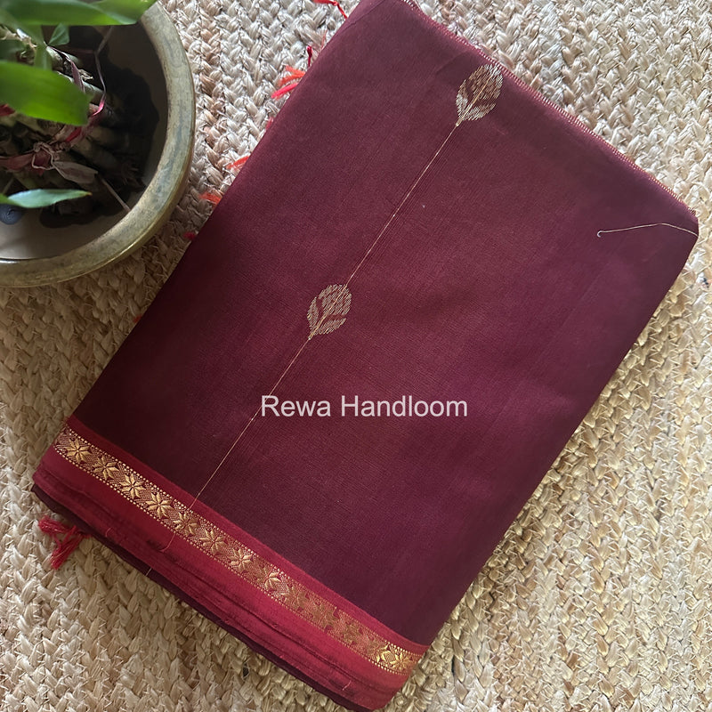 Maheshwari Wine Shaded Gajalakshmi Diya Butta Saree GKDB05