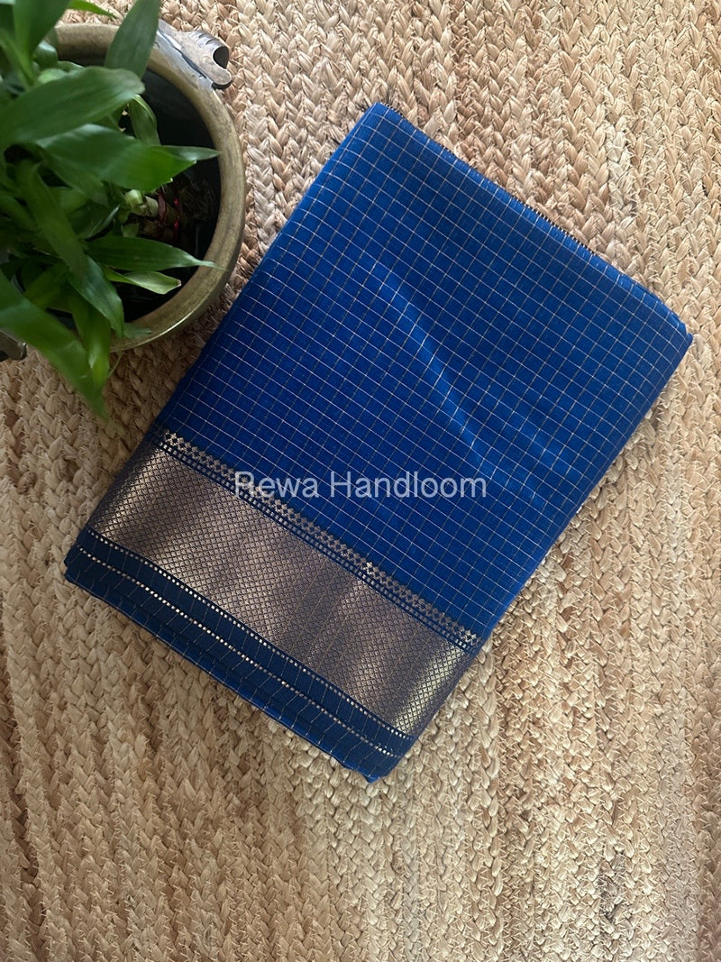 Maheshwari Blue Zari Checks Saree ZCHX357