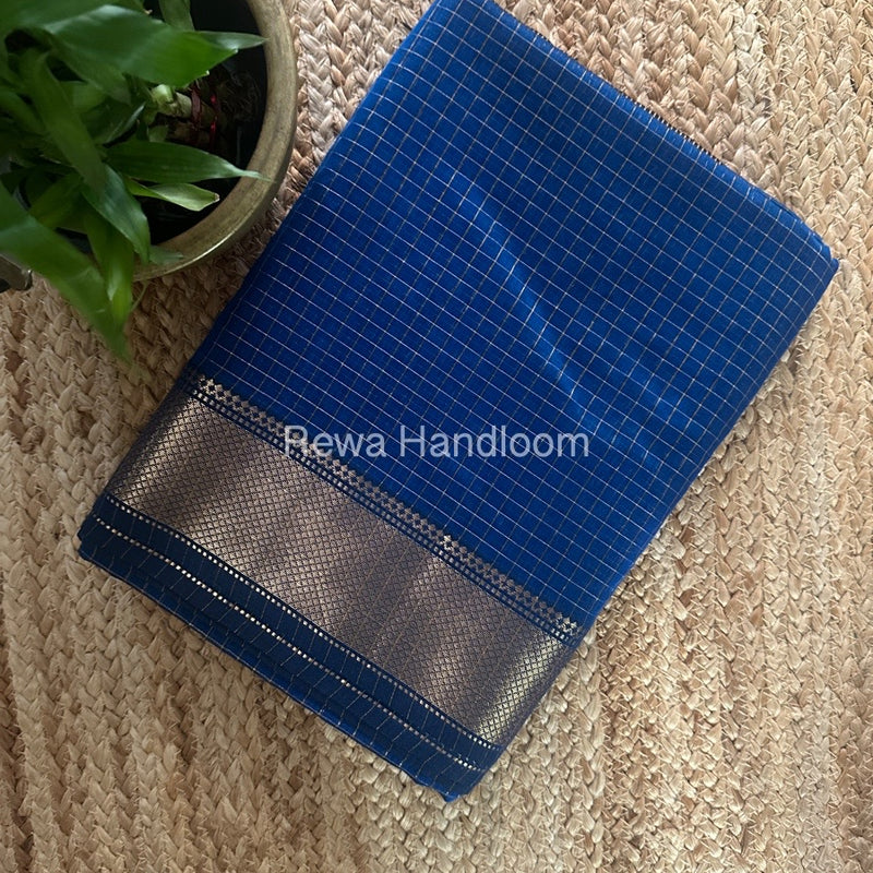 Maheshwari Blue Zari Checks Saree ZCHX357
