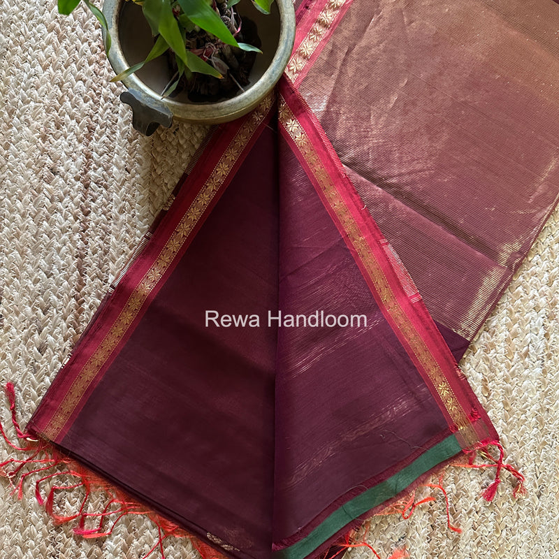 Maheshwari Wine Shaded Gajalakshmi Diya Butta Saree GKDB05