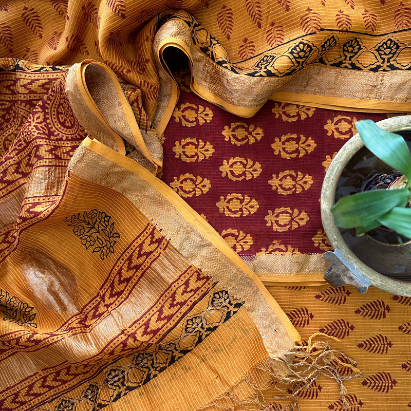Maheshwari Red-Yellow Bagh Print Suit