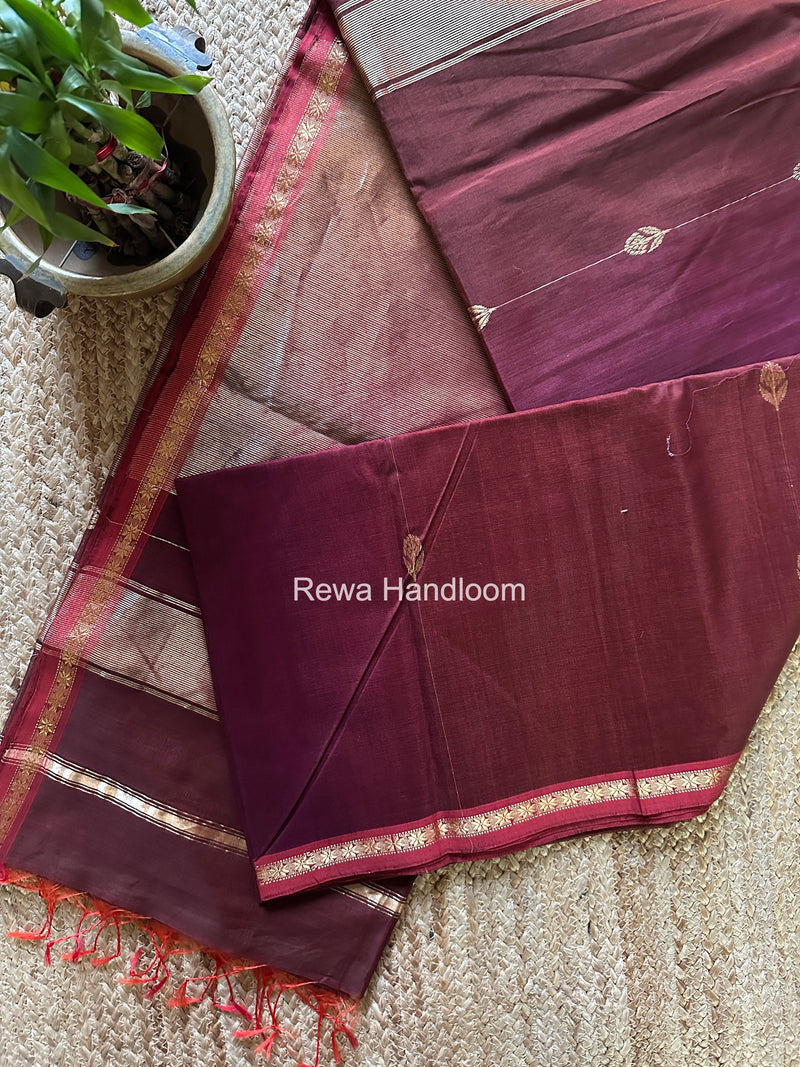 Maheshwari Wine Shaded Gajalakshmi Diya Butta Saree GKDB05