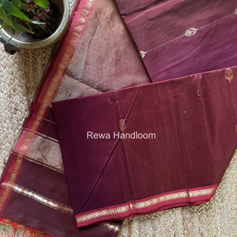 Maheshwari Wine Shaded Gajalakshmi Diya Butta Saree GKDB05