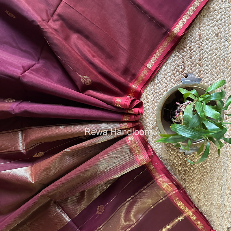 Maheshwari Wine Shaded Gajalakshmi Diya Butta Saree GKDB05