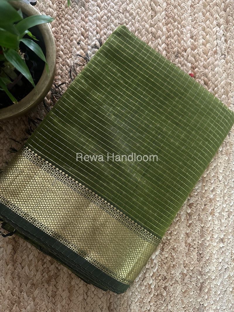 Maheshwari Mehendi Green Zari Checks Saree ZCHX358
