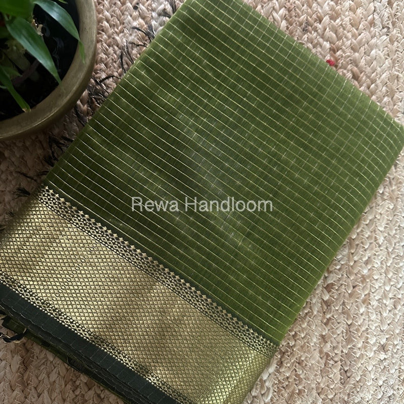 Maheshwari Mehendi Green Zari Checks Saree ZCHX358