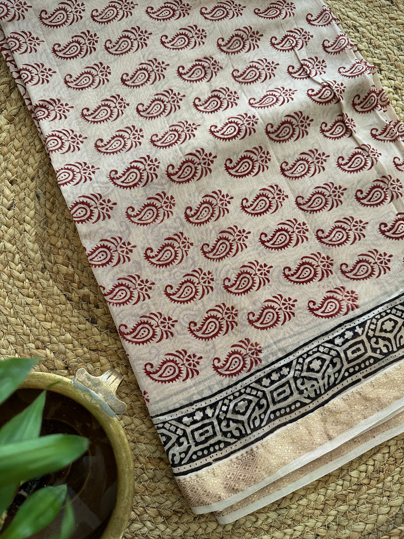 Maheshwari White-Red Bagh Print Suit