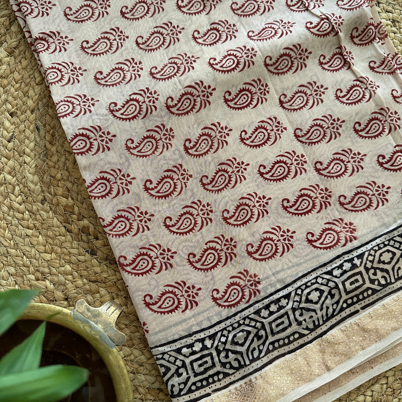 Maheshwari White-Red Bagh Print Suit