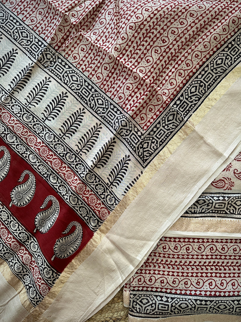 Maheshwari Red Bagh Print Suit