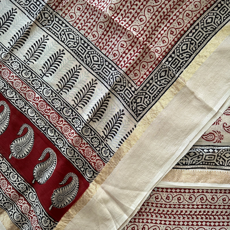 Maheshwari Red Bagh Print Suit