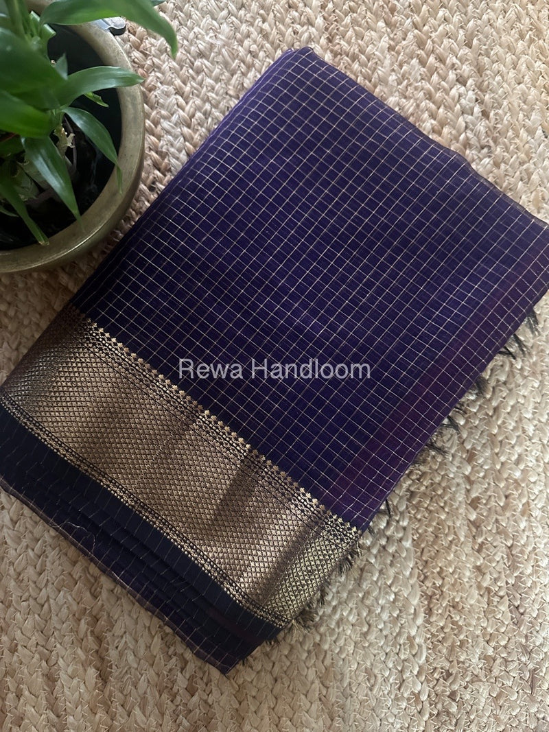 Maheshwari Purple Zari Checks Saree ZCHX359