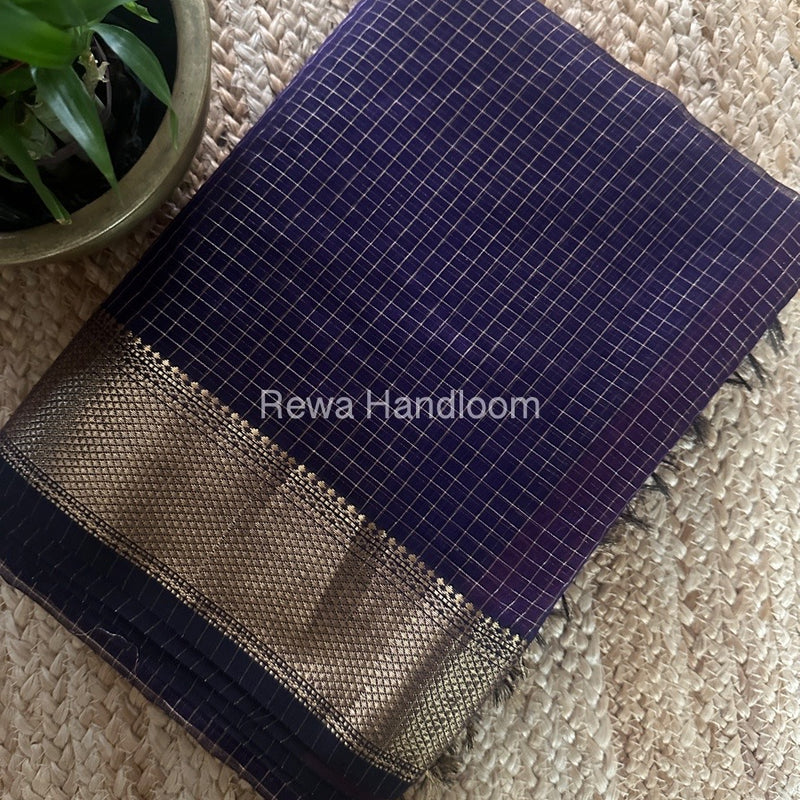 Maheshwari Purple Zari Checks Saree ZCHX359
