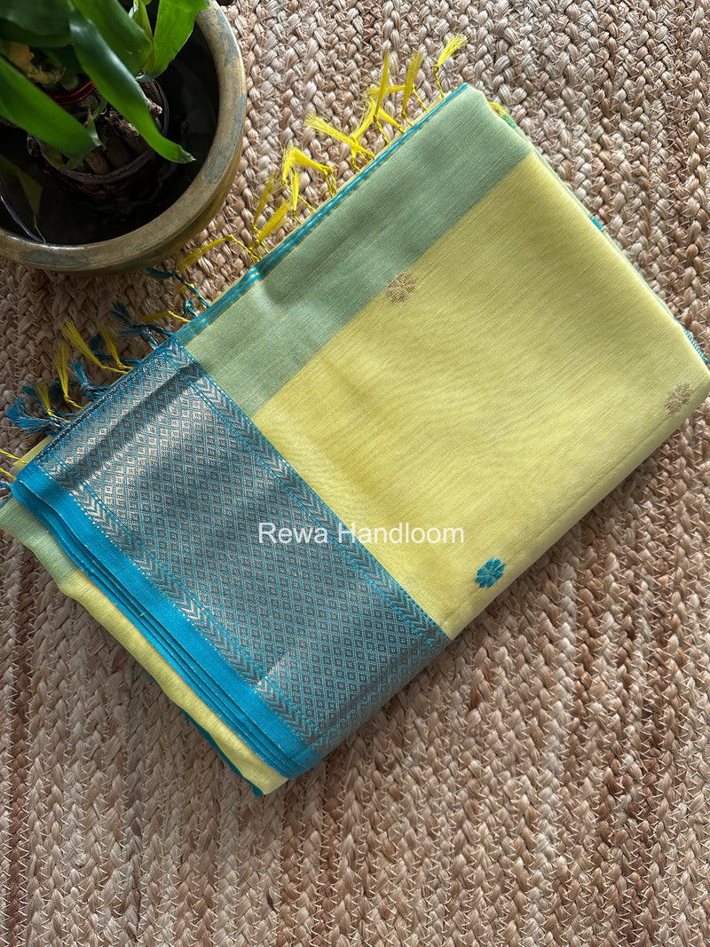 Maheshwari Light Yellow Flower Butti Saree JBS099