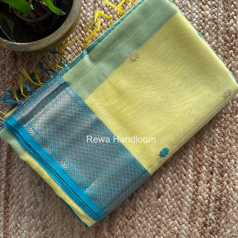 Maheshwari Light Yellow Flower Butti Saree JBS099