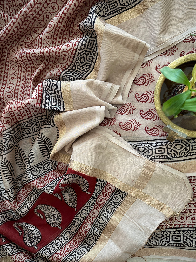 Maheshwari White-Red Bagh Print Suit
