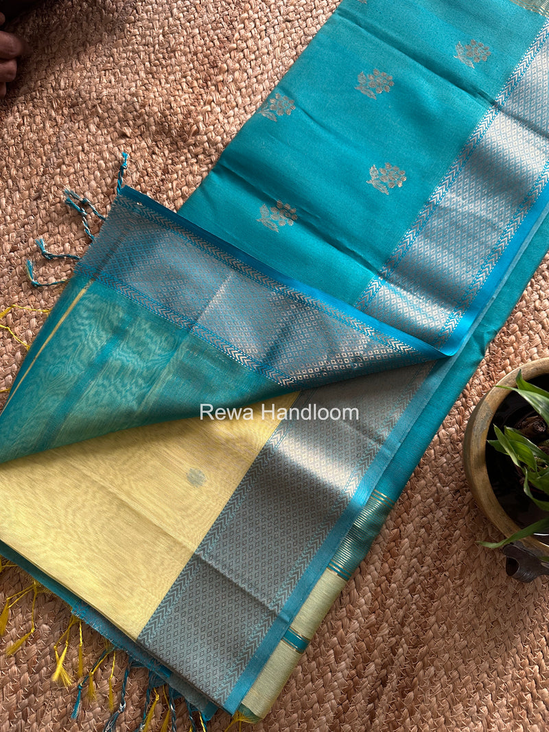 Maheshwari Light Yellow Flower Butti Saree JBS099