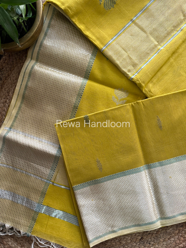 Maheshwari Yellow Silver Zari Buta Buti Saree SBP03