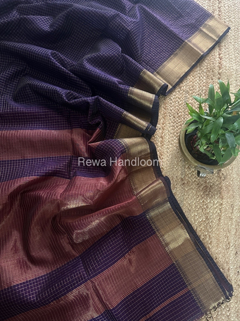 Maheshwari Purple Zari Checks Saree ZCHX359