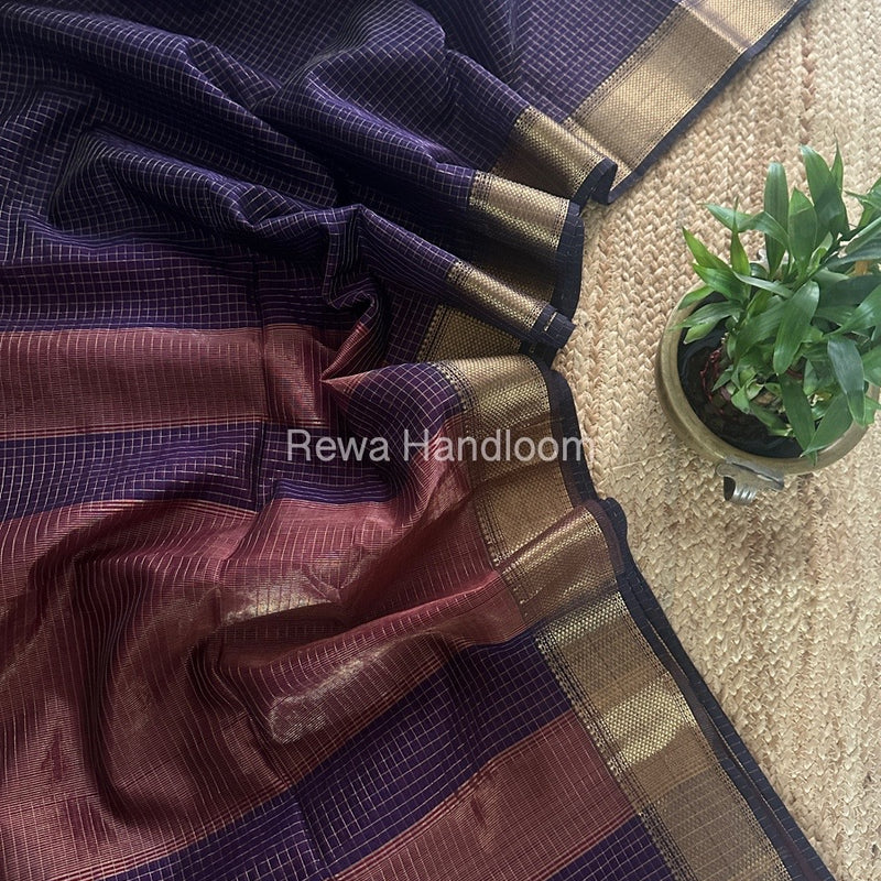 Maheshwari Purple Zari Checks Saree ZCHX359