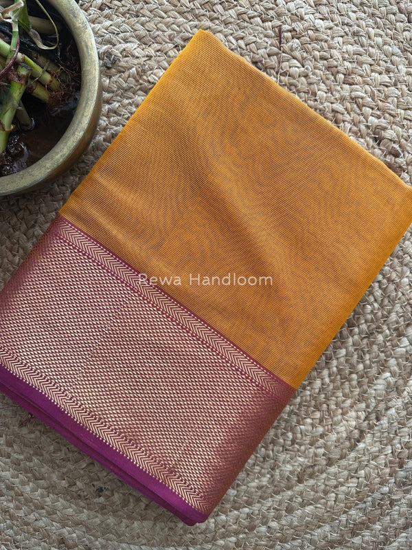 Exclusive Maheshwari Mustard Yellow Tissue Silk Saree ZTS0119