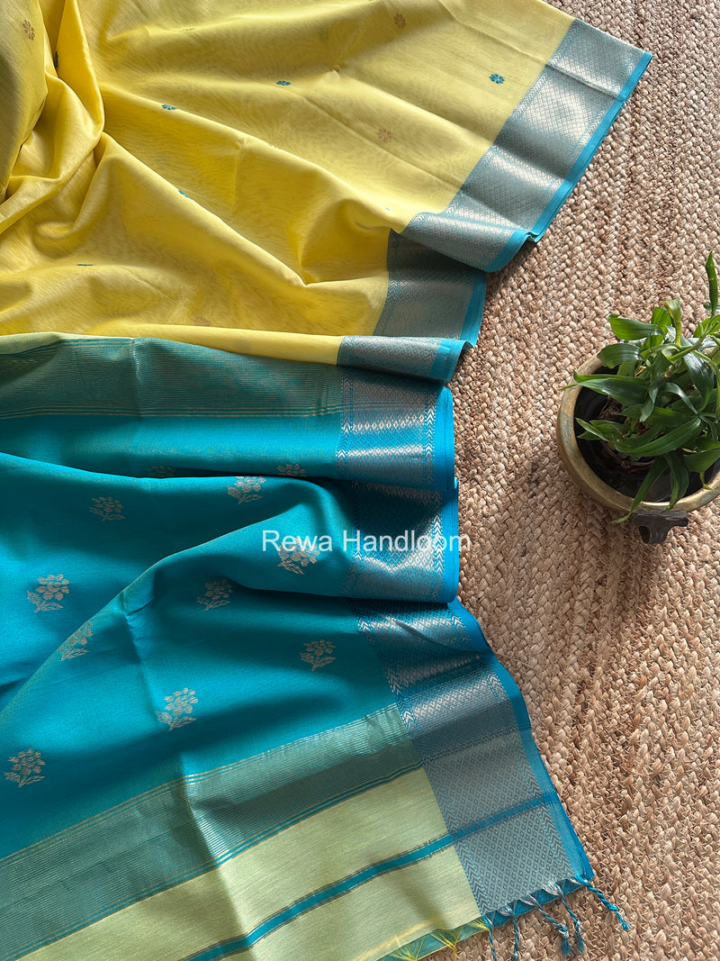 Maheshwari Light Yellow Flower Butti Saree JBS099