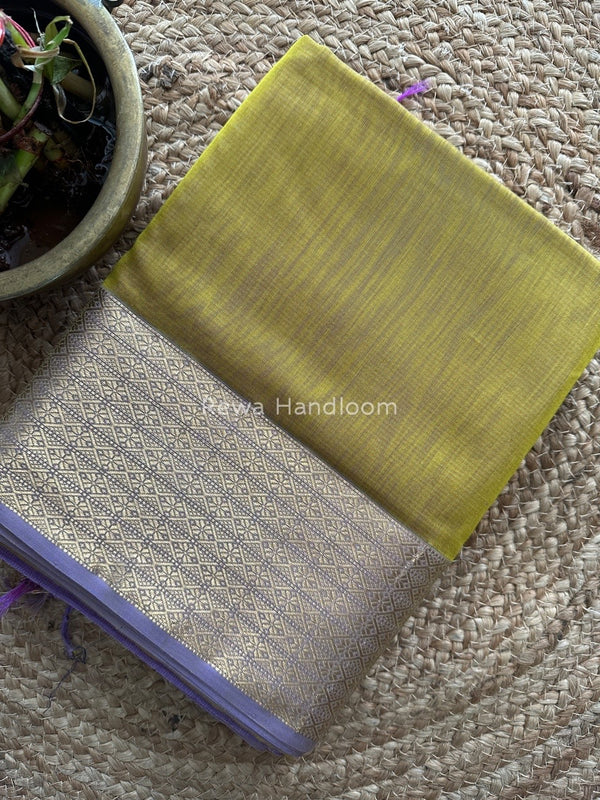 Maheshwari Mustard Yellow Zari Diamond Border Saree DB022