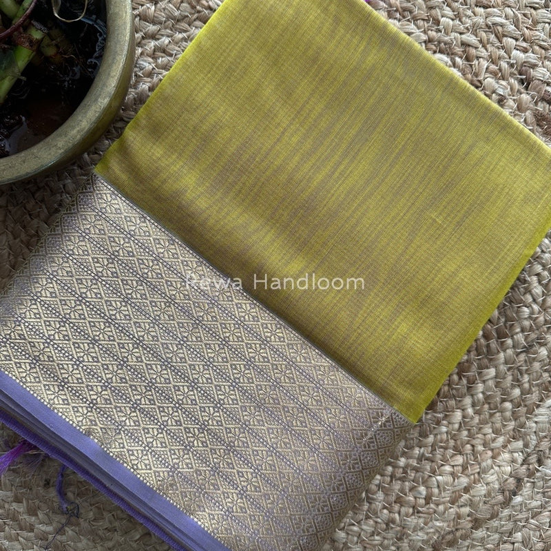 Maheshwari Mustard Yellow Zari Diamond Border Saree DB022