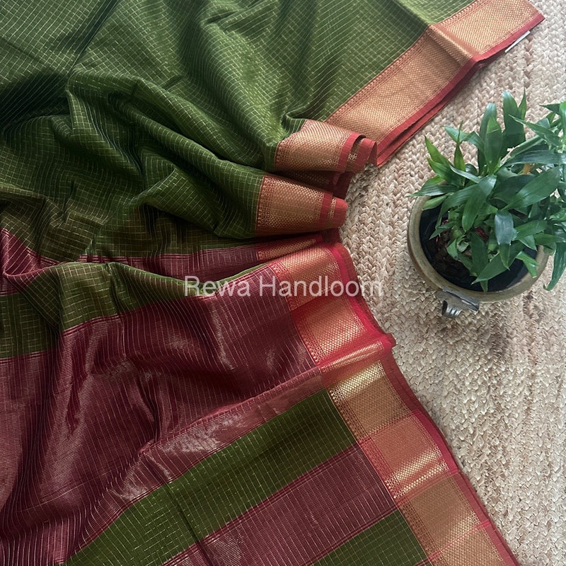Maheshwari Mehendi Green Zari Checks Saree ZCHX360