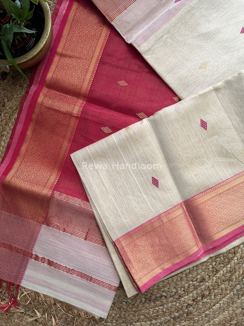 Maheshwari Off White Tissue Butti Saree TBBS011