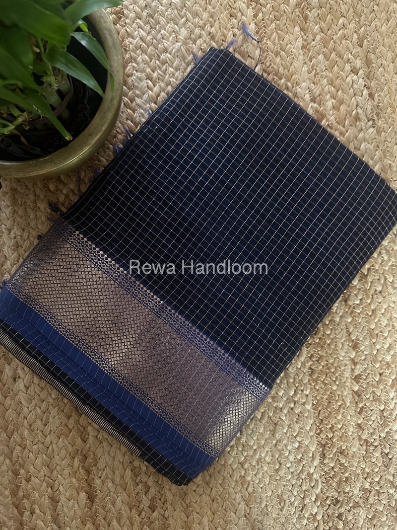 Maheshwari Blue Zari Checks Saree ZCHX361