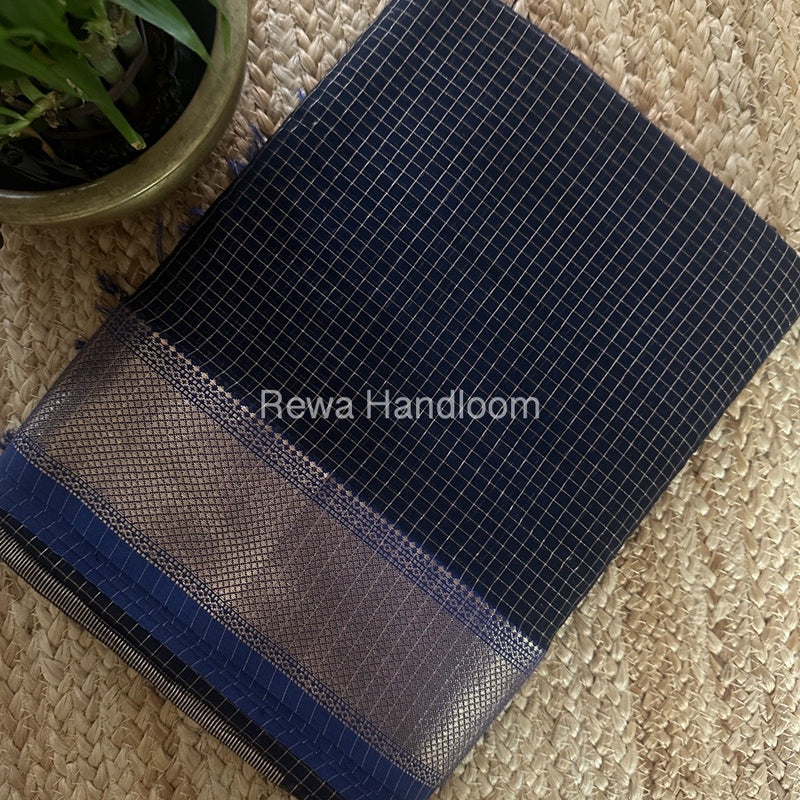 Maheshwari Blue Zari Checks Saree ZCHX361