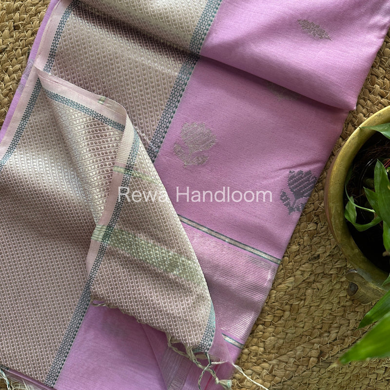 Maheshwari Lavender Silver Zari Buta-Buti Saree SBP02