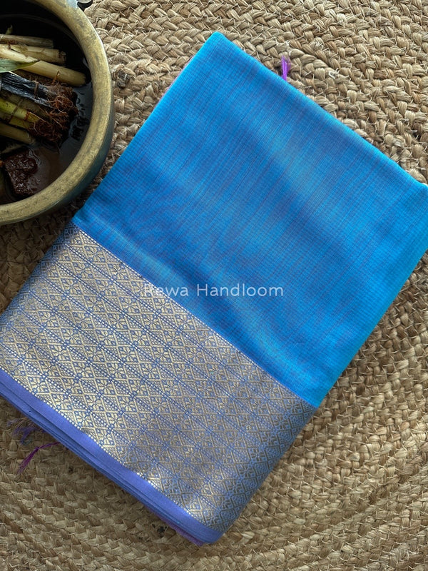 Maheshwari Sky Blue Zari Diamond Border Saree DB023